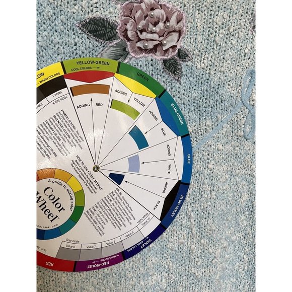 Vintage 80s Sweater with Appliqué Needles & Yarn Size L Pastel Blue Faux Pearls - Picture 4 of 6